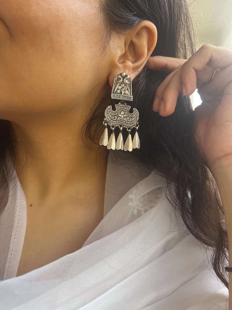 Urmi oxidised silver earring with petal hangings