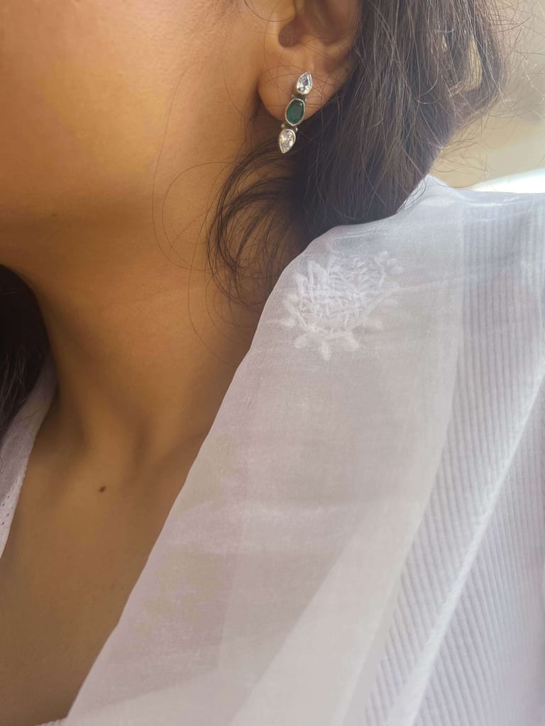 Trinetra mini silver studs with emerald stone