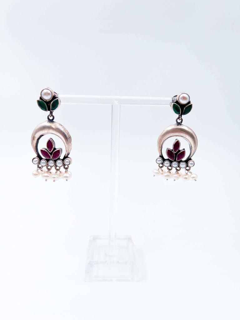 Gulshan silver earrings with emerald and ruby onyx