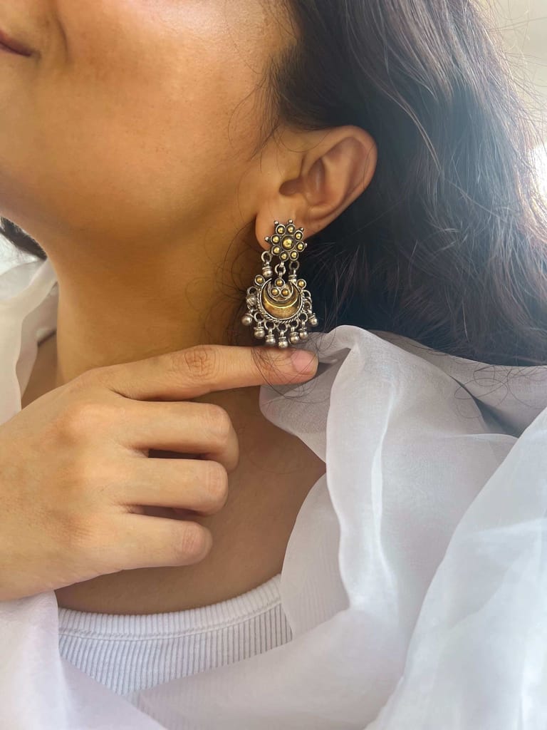 Chandrika dual tone earrings with ghunghroo detail