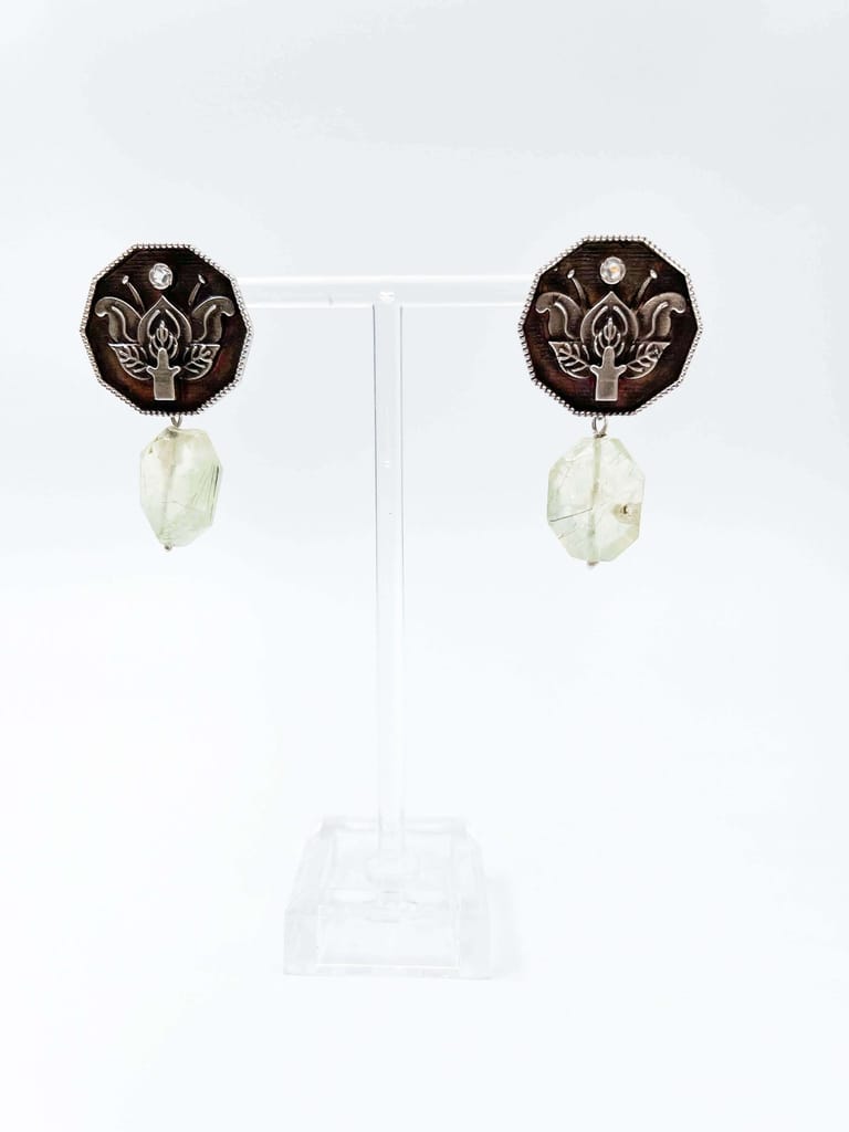 Pratika oxidised silver earring with jade stone