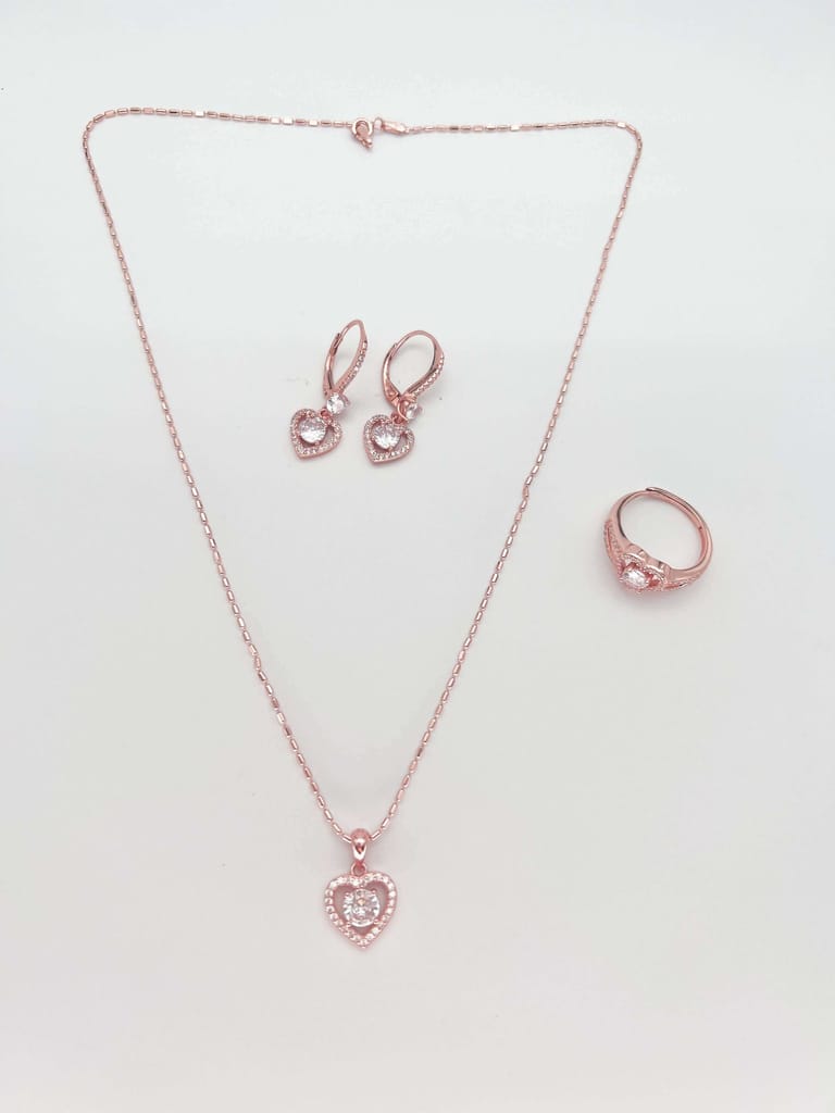 Mila silver necklace set in rose gold plating with round cut mossainite