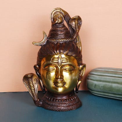 ARTVARKO Brass Lord Shiva Face Head with Sheshnaag Murti Shiv Statue Idol for Pooja God Sculpture Height 6.5 Inches
