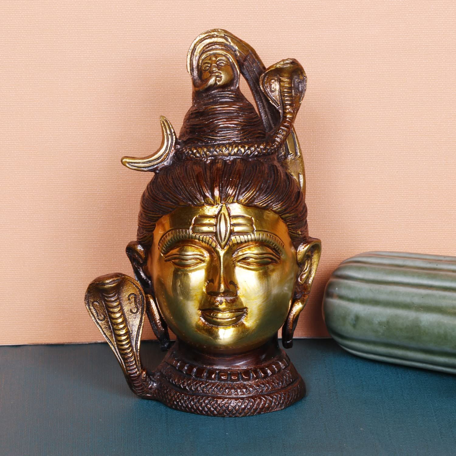 ARTVARKO Brass Lord Shiva Face Head with Sheshnaag Murti Shiv Statue Idol for Pooja God Sculpture Height 6.5 Inches