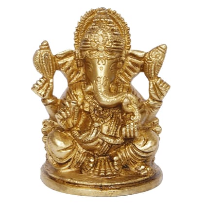 ARTVARKO Brass Ganesh Ganesha Idol Good Luck God Statue Religious Pooja Temple Decorative Sculptures (LxBxH 8x6.5x9.5cm)