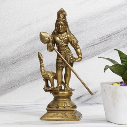 ARTVARKO Brass Lord Murugan Kartikeya Murugana Karthikeya Standing Swaminatha Skanda SwamiJi Subramanya Murti Statue Idol for Puja Vastu Home Office Height 10 Inches.
