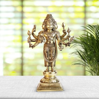 ARTVARKO Brass Brahma The Creator in Trimurti Idol with Four Heads Representing The Four Vedas Gold Color Height 15 Inch