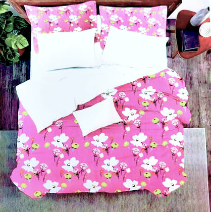 Omkar by R3 Inc. 250 TC Floral Print Heavy Double Bed Sheet with Pillow Cover -Set of 3 Pcs (Pink Floral)