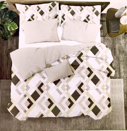 Omkar by R3 Inc. 250 TC Geometric Print Heavy Double Bed Sheet with Pillow Cover -Set of 3 Pcs (Grey Check)