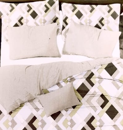 Omkar by R3 Inc. 250 TC Geometric Print Heavy Double Bed Sheet with Pillow Cover -Set of 3 Pcs (Grey Check)