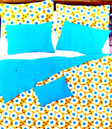 Omkar by R3 Inc. 250 TC Geometric Print Heavy Double Bed Sheet with Pillow Cover -Set of 3 Pcs (Yellow Floral)