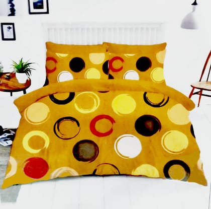 Omkar by R3 Inc. 250 TC Floral Print Heavy King Size Bed Sheet with Pillow Cover -Set of 3 Pcs (Yellow Spiral)