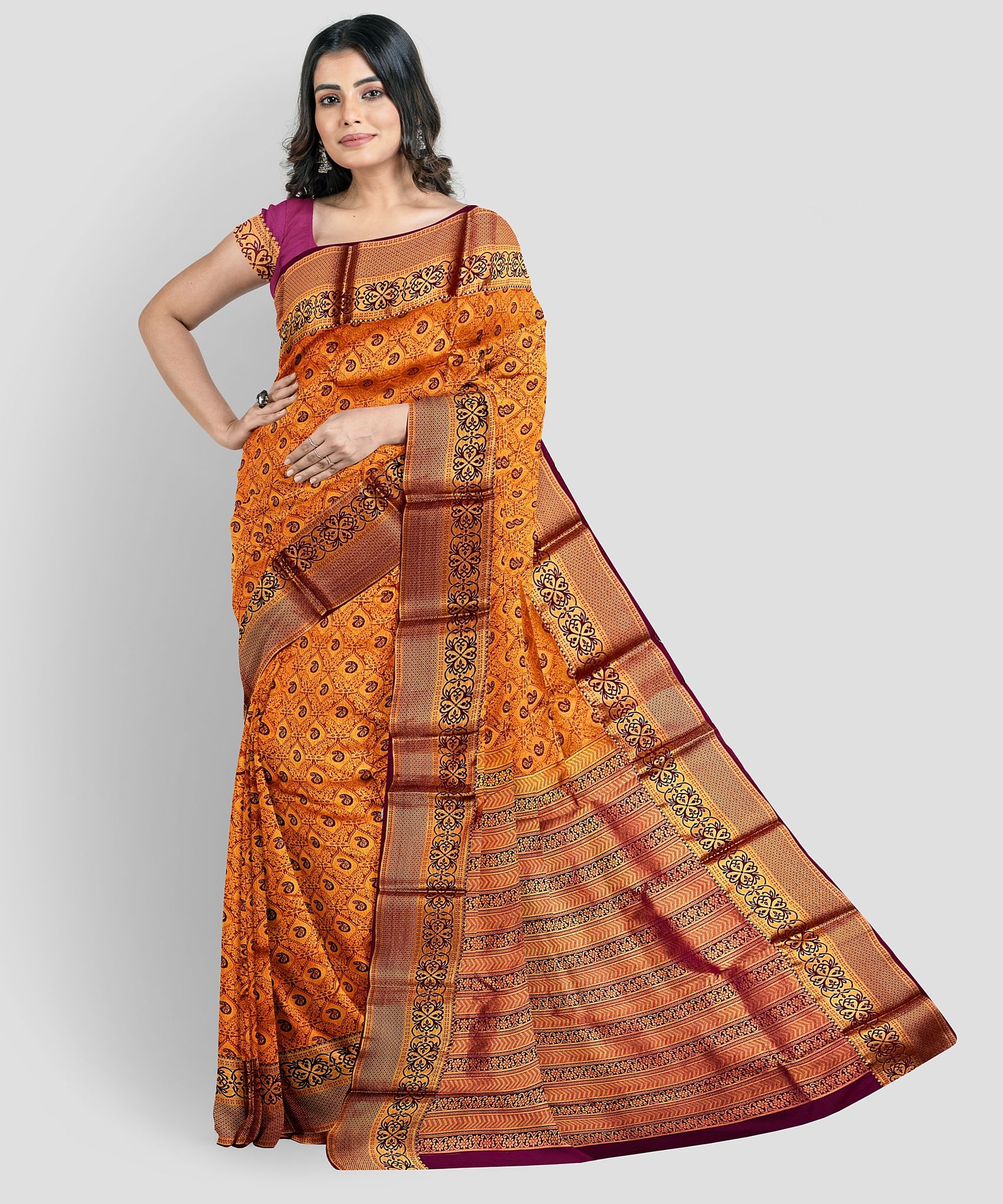 Light Orange Color Beautiful Mango Butta Saree with Unstitched Blouse