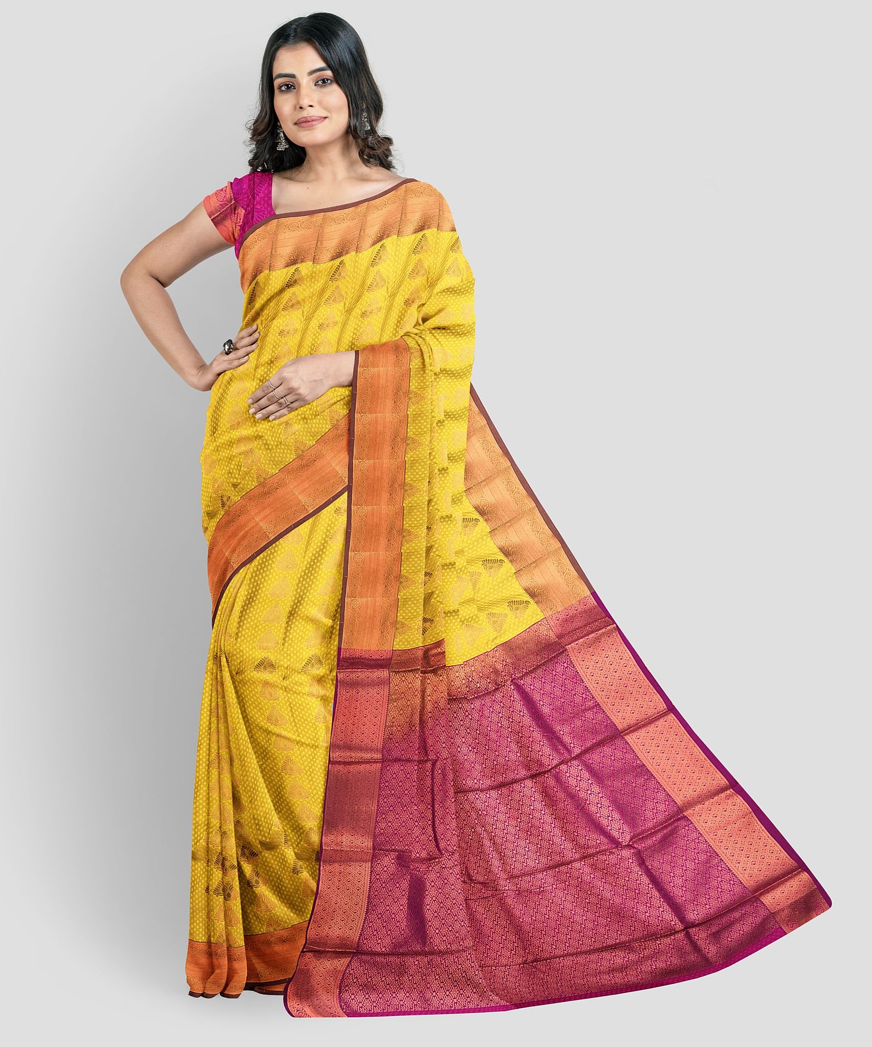 Yellow Color Beautiful Butta Saree with Unstitched Blouse