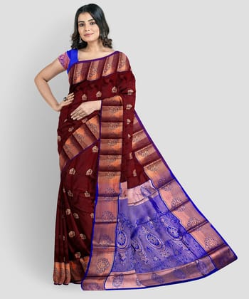 Brown Color Beautiful Small Floral Butta Saree with unstitched Blouse
