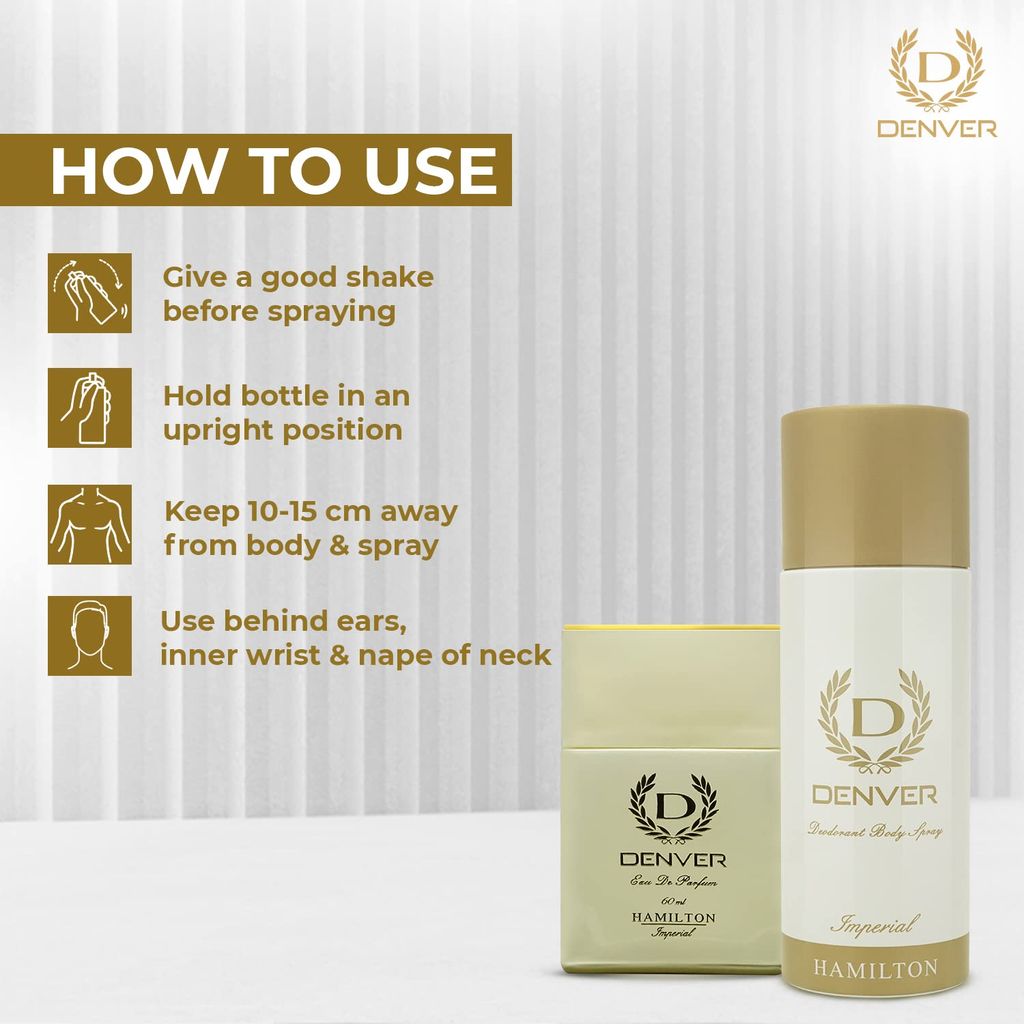 DENVER Imperial Gift Set - Imperial Deodorant (165ML) + Perfume (60ML) | Long Lasting Perfume Scent Deo for Men Deodorant Perfume Combo Long-Lasting Men's Fragrance