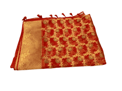 Fabrics Women Red Dyed Georgette Banarasi Saree