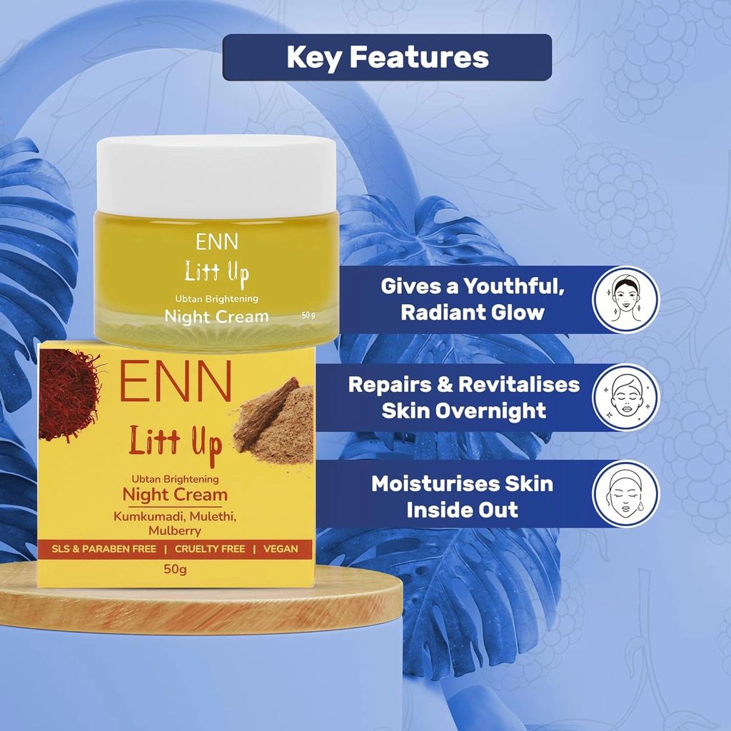 LITT UP Ubtan Brightening Night Cream With Kumkumadi & Mulethi - 50g