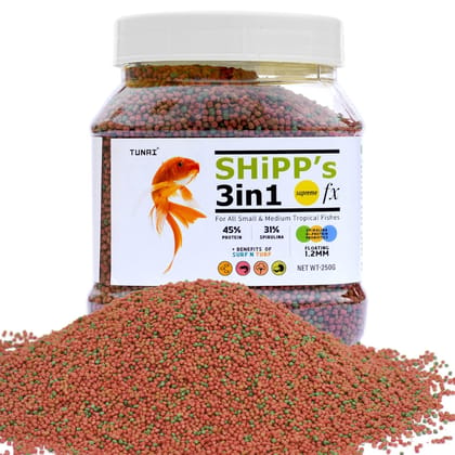 Tunai 3in1 1MM Pellets Shipp Formula Fish Food|250g|Aquarium Fish Food for All Adult Small to Medium Tropical Fishes