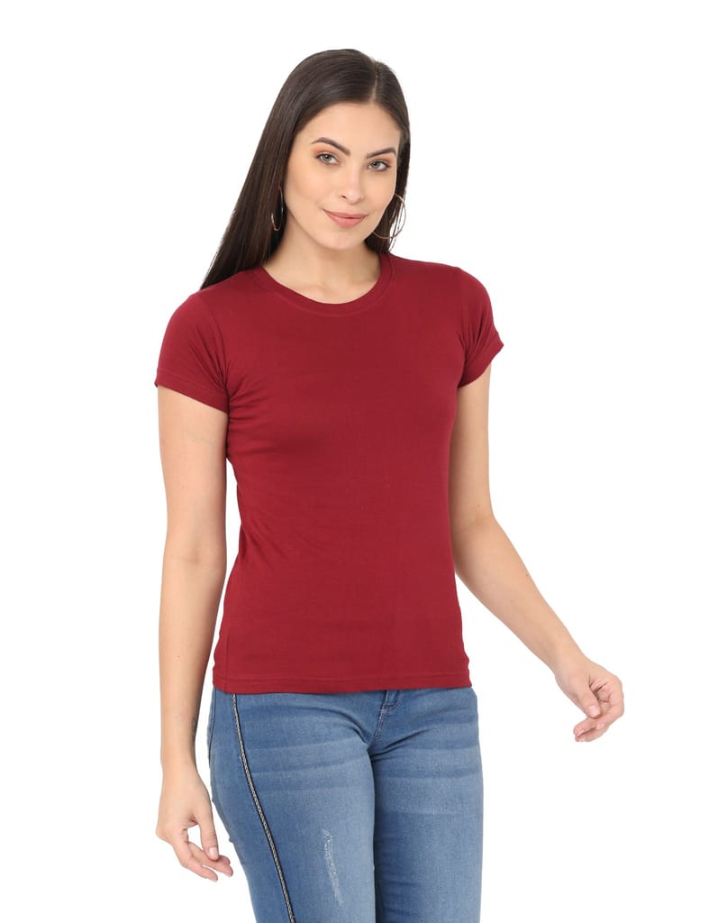 Crepeon Womens Plain Round Neck T Shirt