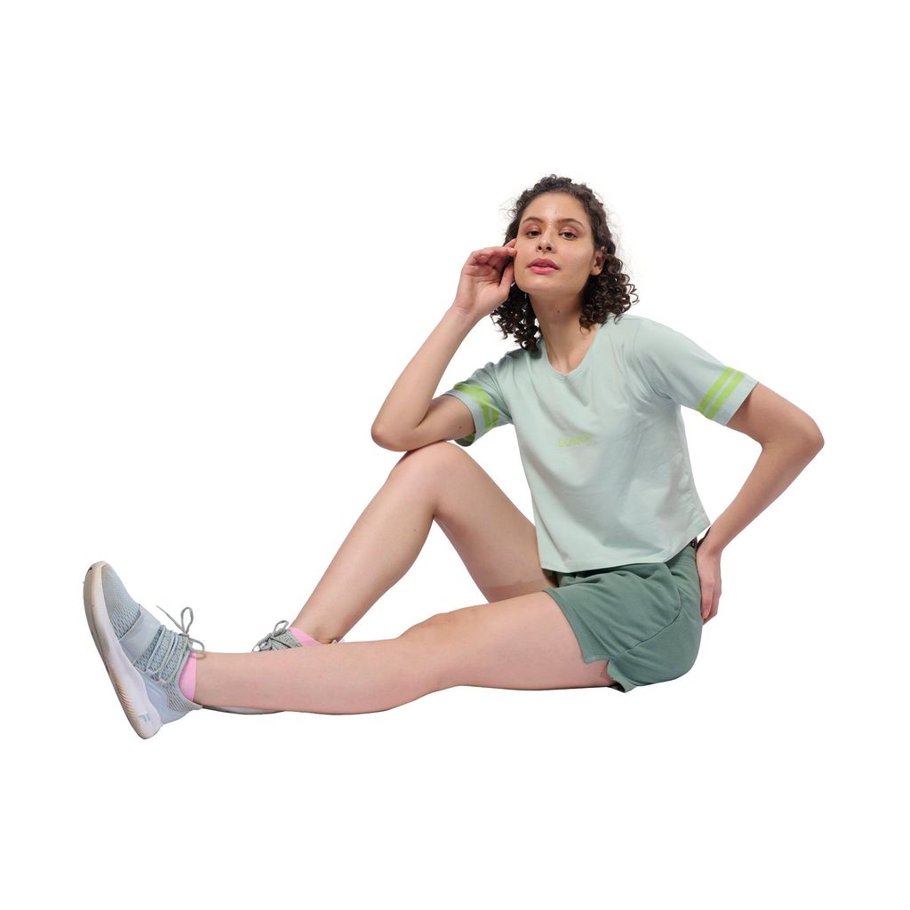 DOMIN8 Women's 95% Organic Crop top with Printed Sleeve Stripe