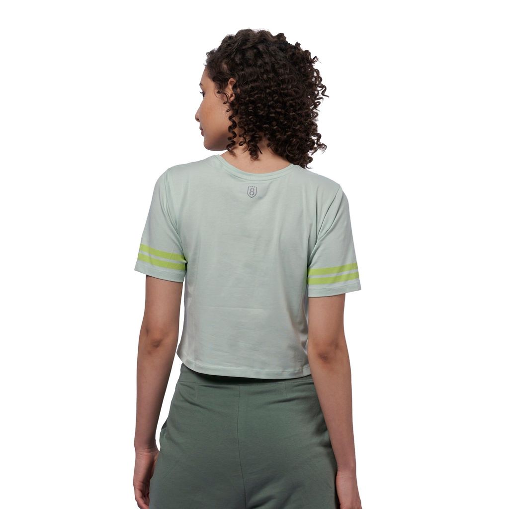 DOMIN8 Women's 95% Organic Crop top with Printed Sleeve Stripe