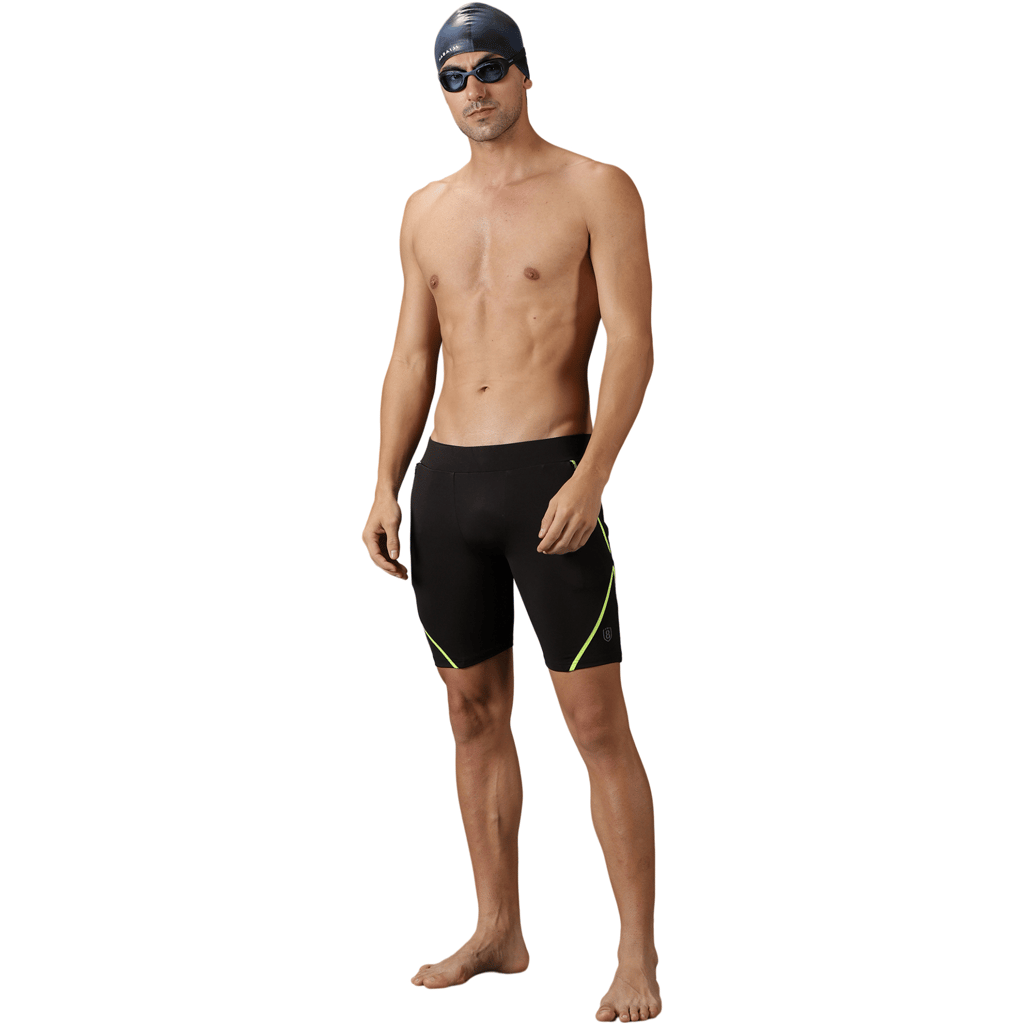 DOMIN8 Men's Elasticated cut & sew Swim Shorts with Zipper pocket