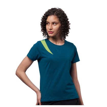 DOMIN8 Women's 95% Organic Training T-Shirt with Contrast Mesh Cutout at Shoulder