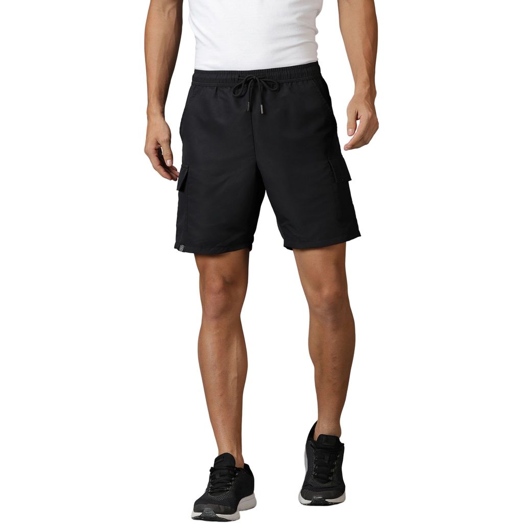 DOMIN8 Men's Branded Drawstring waist solid training Shorts with patch pockets