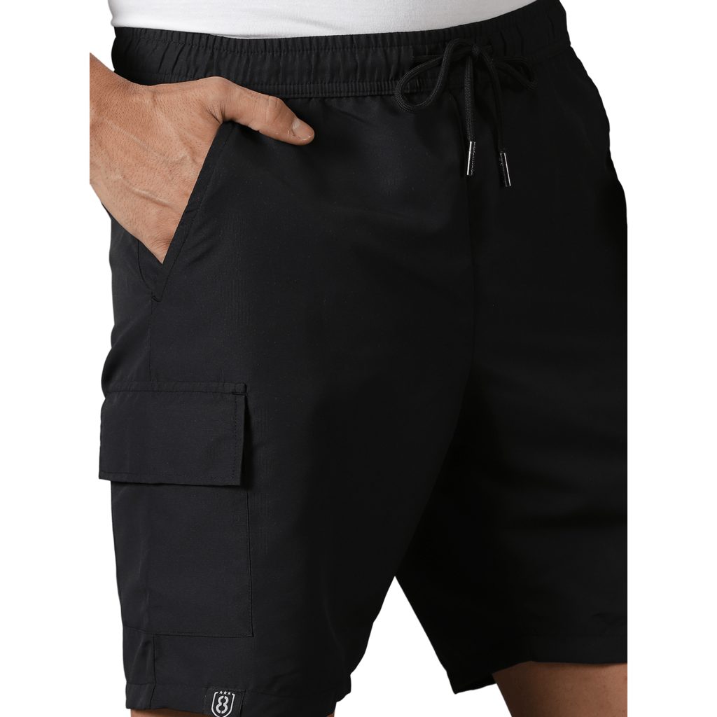 DOMIN8 Men's Branded Drawstring waist solid training Shorts with patch pockets