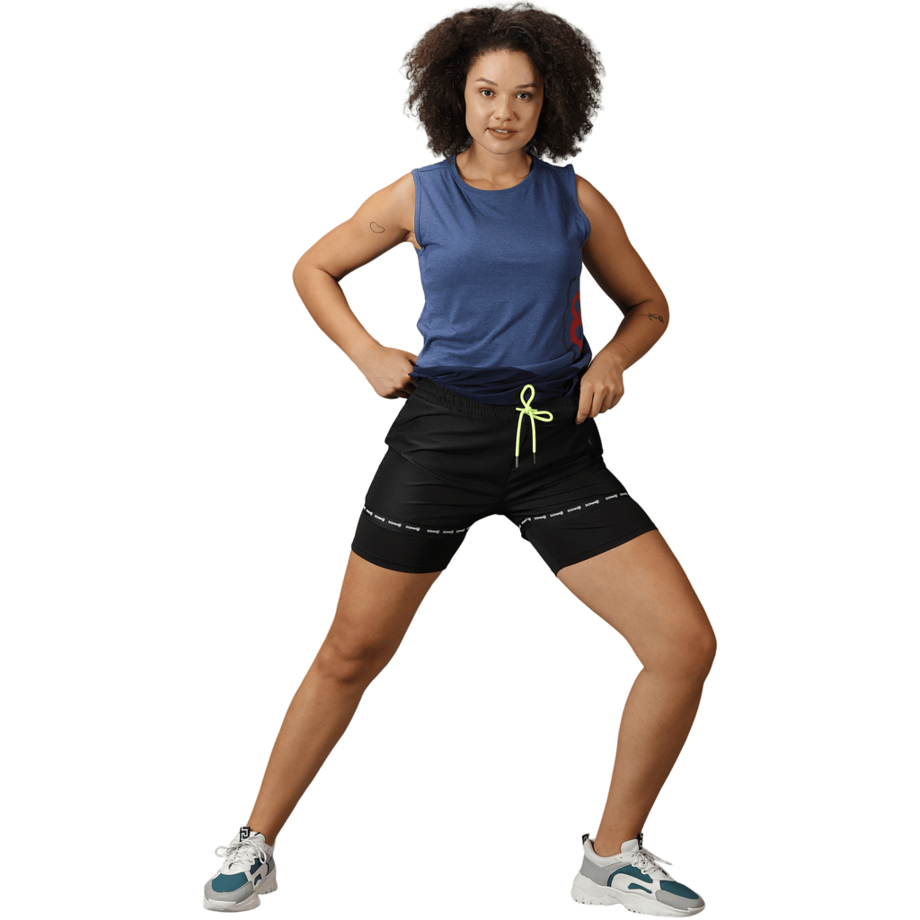 DOMIN8 Women's Branded Drawstring waist Double layered solid training shorts