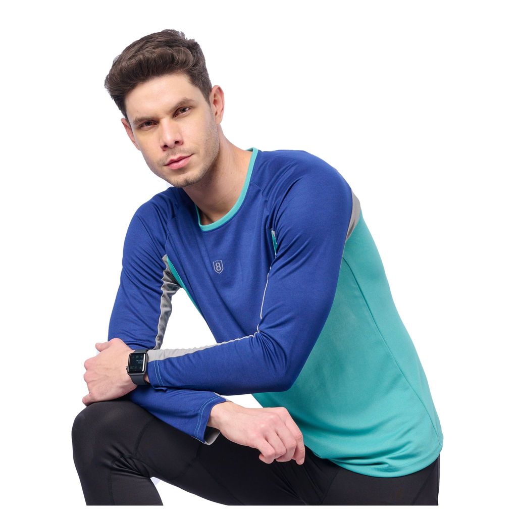 DOMIN8 Men's breathable color block full sleeve T-shirt for Running/Training/ Gym workout/sports