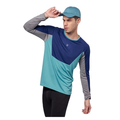DOMIN8 Men's breathable color block full sleeve T-shirt for Running/Training/ Gym workout/sports