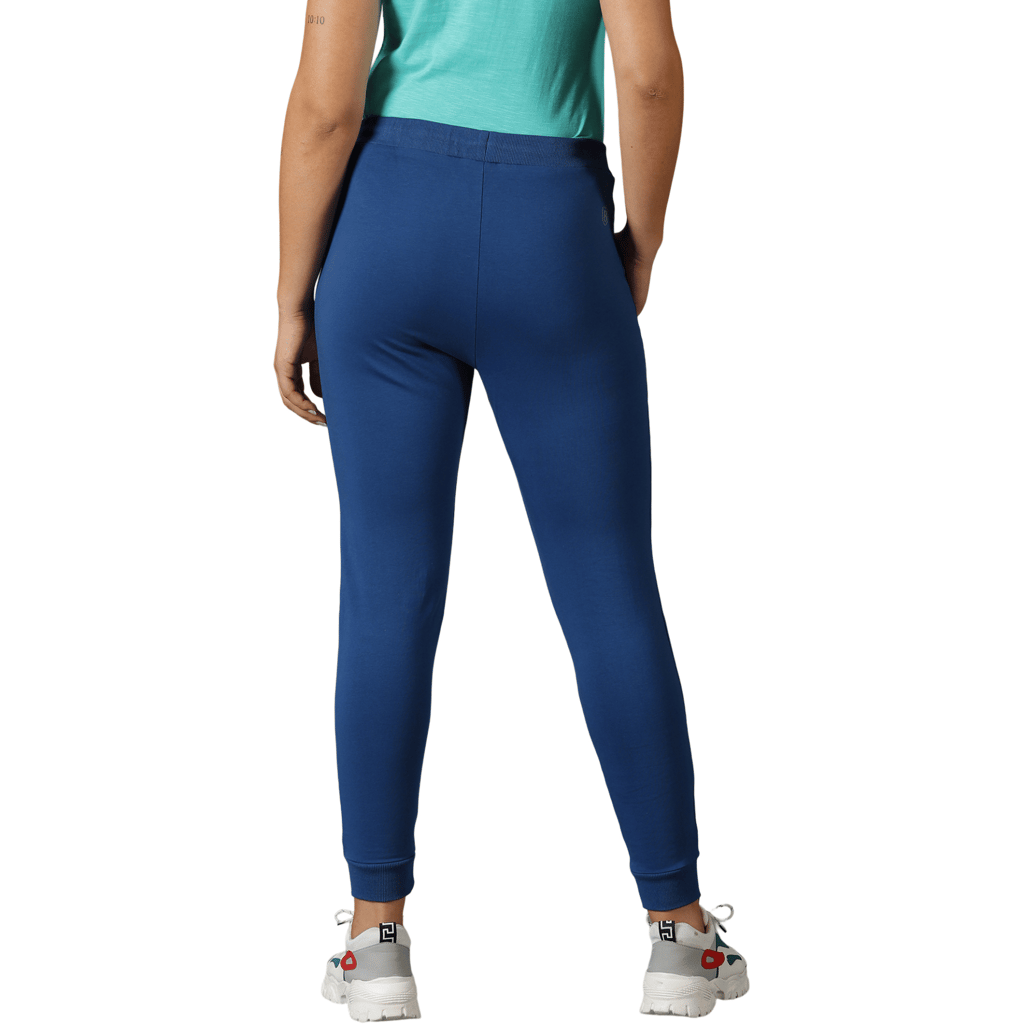 DOMIN8 Women's Branded Drawstring waist Solid Training Track Pants with Sticker print & Zipper Pockets