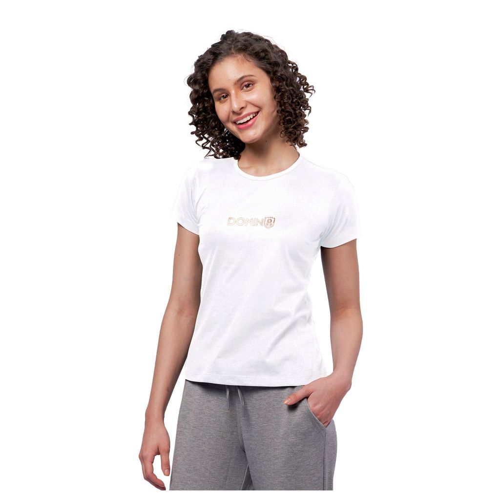 DOMIN8 Women's chest metallic branded Couple T-Shirt
