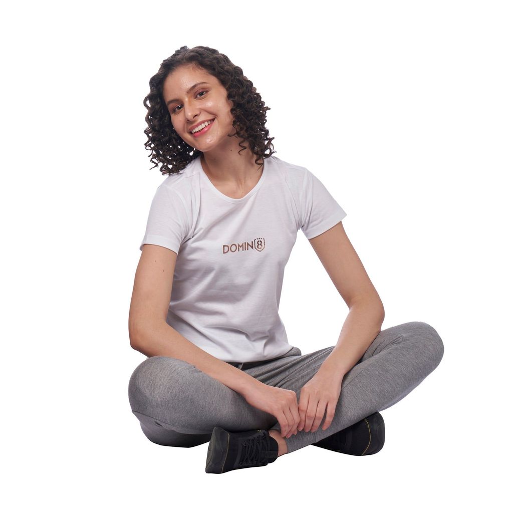 DOMIN8 Women's chest metallic branded Couple T-Shirt