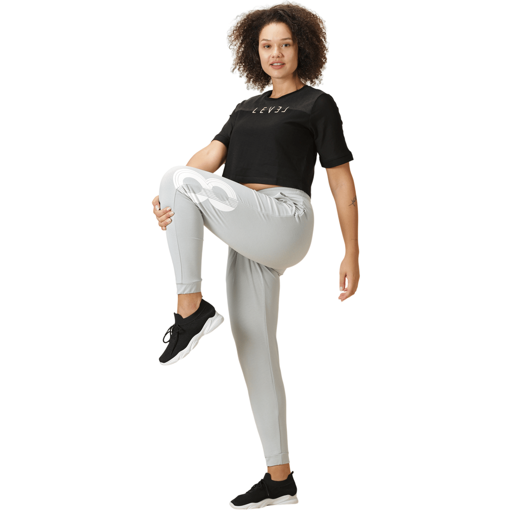 DOMIN8 Women's Drawstring waist Solid Training Track Pants with Typographic print & side Pockets