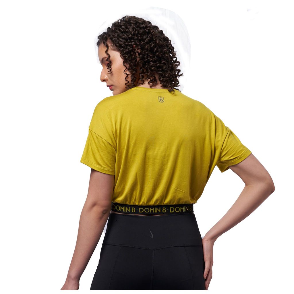 DOMIN8 Women's solid drop shoulder Crop Top with waist elastic band