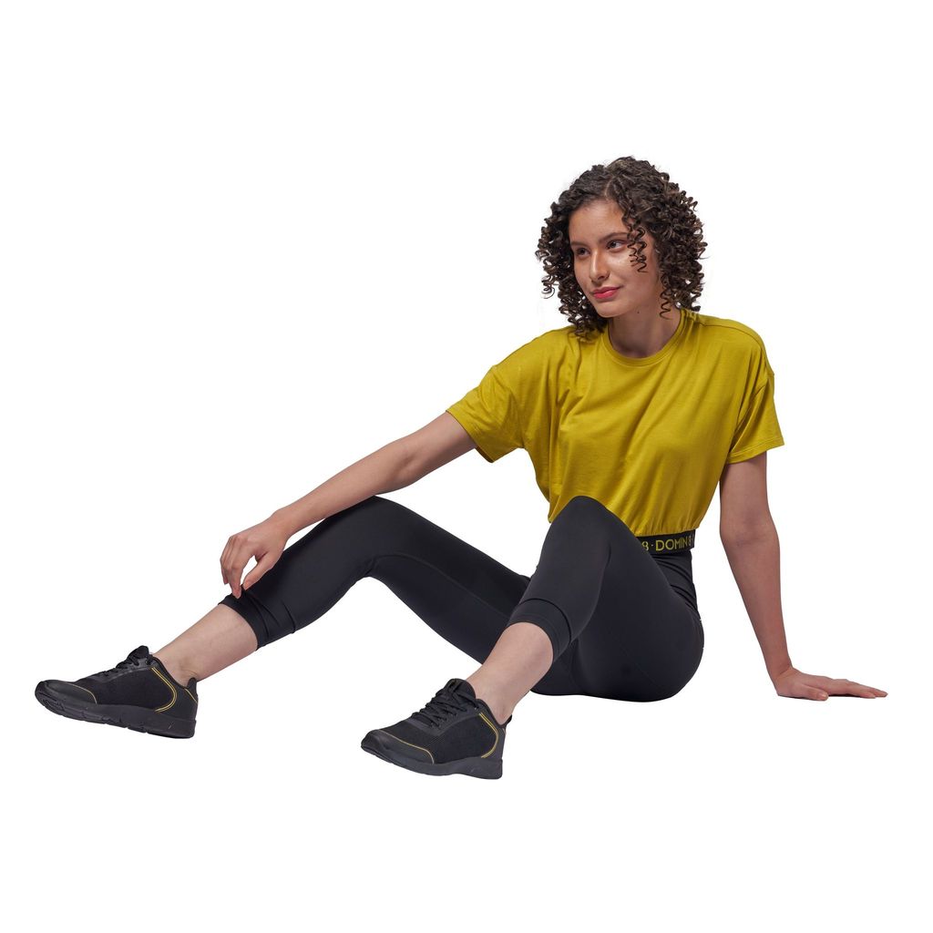 DOMIN8 Women's solid drop shoulder Crop Top with waist elastic band