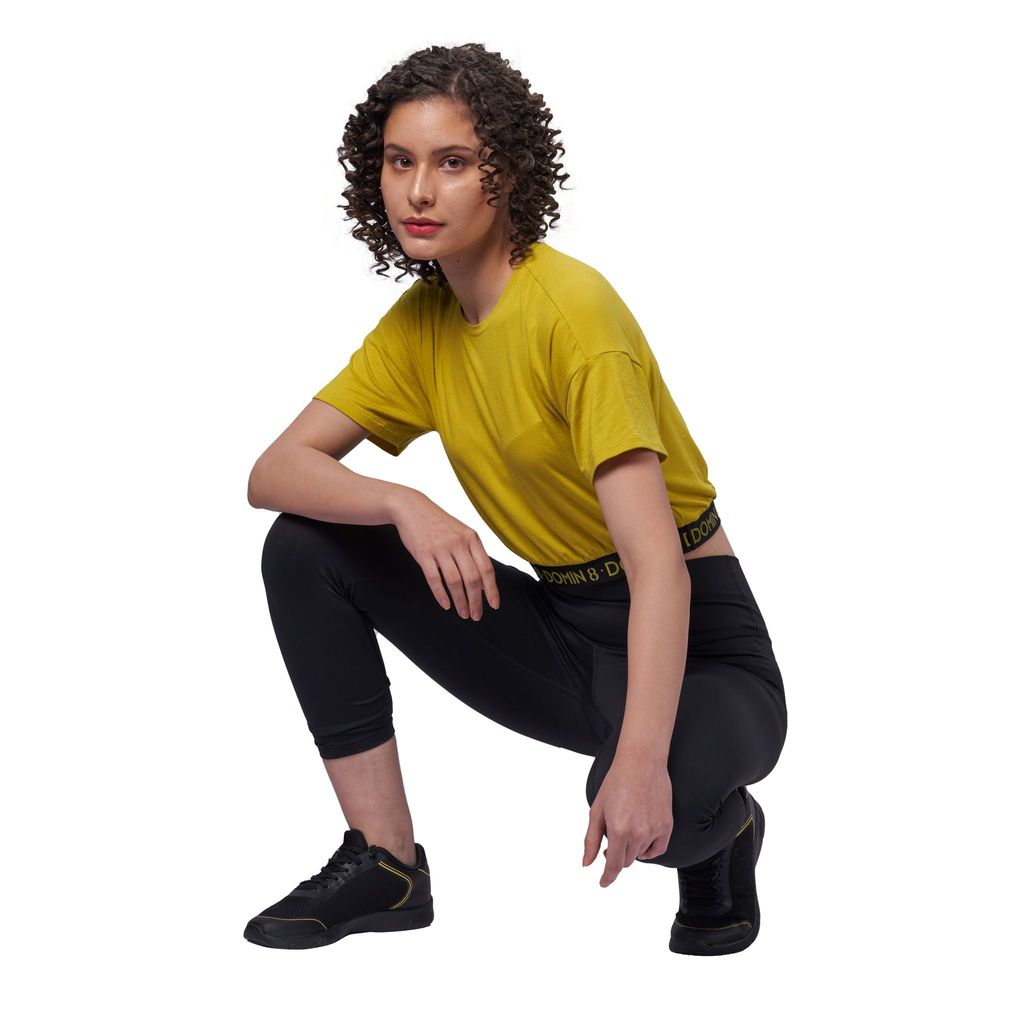 DOMIN8 Women's solid drop shoulder Crop Top with waist elastic band