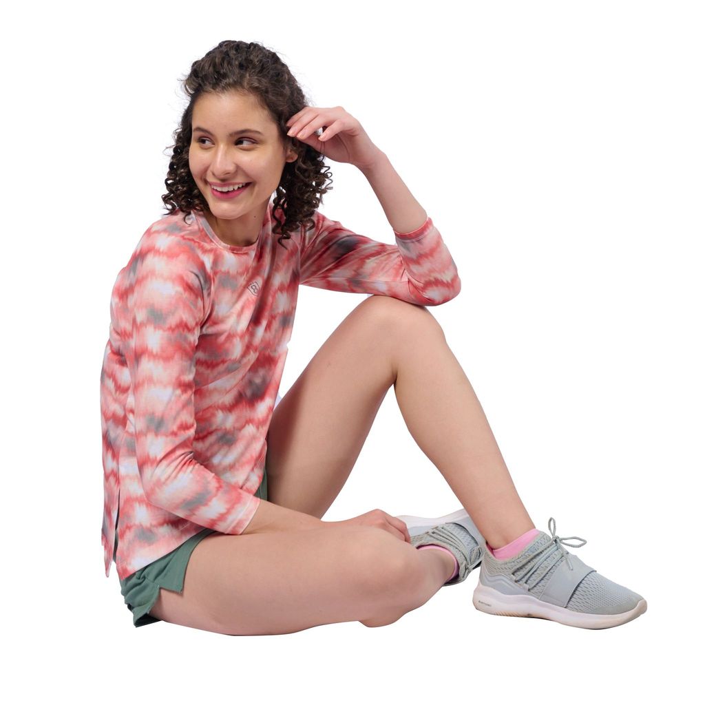 DOMIN8 Women's Tie & Dye printed raglan Full sleeve Asymmetrical Top