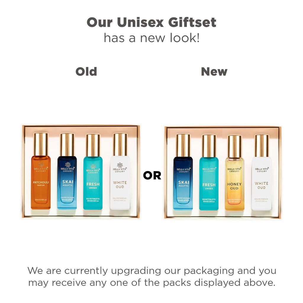 Bella Vita Luxury Unisex Eau De Parfum Gift Set 4 x 20ml for Men & Women with SKAI, FRESH, WHITEOUD, HONEY OUD Perfume|Long Lasting EDP Fragrance Scent , PERFUME GIFT SET