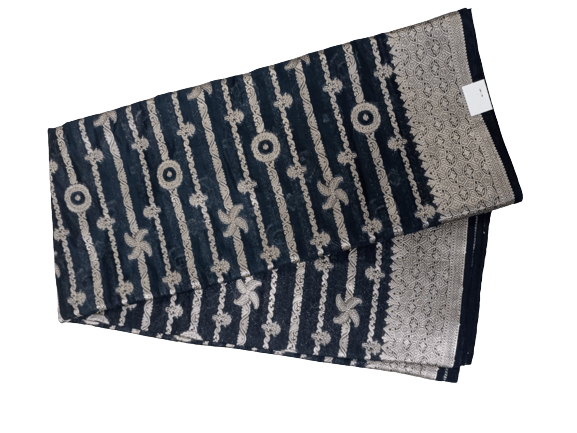 Dark Green With Silver Designer Cotton Saree