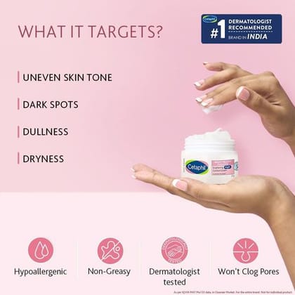 Cetaphil Brightening Night Cream with Niacinamide reduces Dark spots, Dermatologist Tested (50gm)