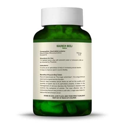Bio Resurge Ayurvedic Medicine | Kaunch Beej (Mucuna pruriens) Herbal Supplement | Black Kaunch Seeds | 750mg (60 Tables)