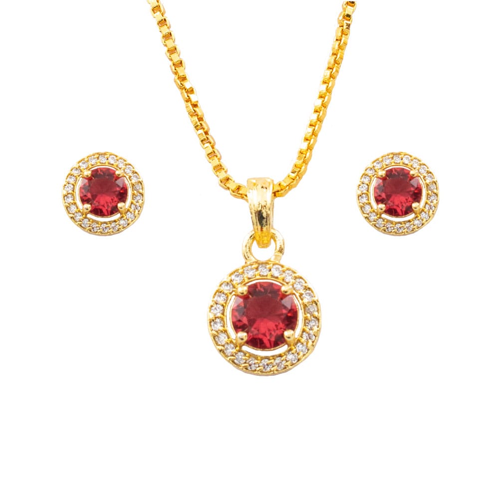 Golden plated cz Red colour round pendant set for girls & women