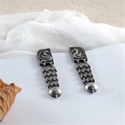 Drop Oxidised Earrings, Antique Finish Handcrafted with Bird Motif