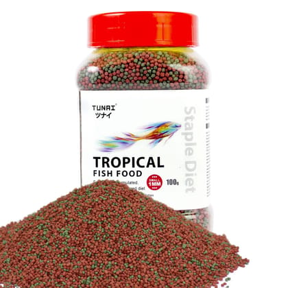 TUNAI Fish Food | 100g | with 26% Protein, 1MM Pellets Aquarium Fish Food for All Adult Aged Small & Medium Tropical Fishes