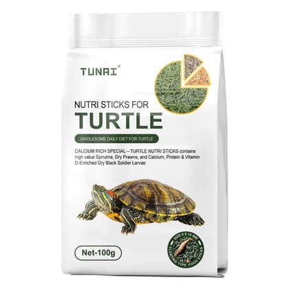 Tunai 3in1 Adult Turtle Food & Tortoise Food Spirulina Added for Better Shell Health|100g| Contains Nutritious Pellets, Whole Shrimp and BSFL Insect Larvae