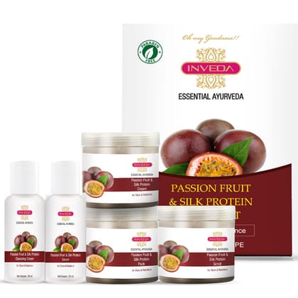 Inveda Passion Fruit and Silk Protein Facial Kit, Reduces Dryness, Dullness, Improved Skin Texture with Kukui Nut, Sunflower Seed Oil for Glow & Radiant Skin, 400ml